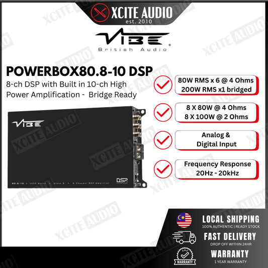 VIBE British Audio POWERBOX80.8-10DSP-V3 | 8-Channel 1600W Class D Amplifier with Integrated 10-Channel DSP