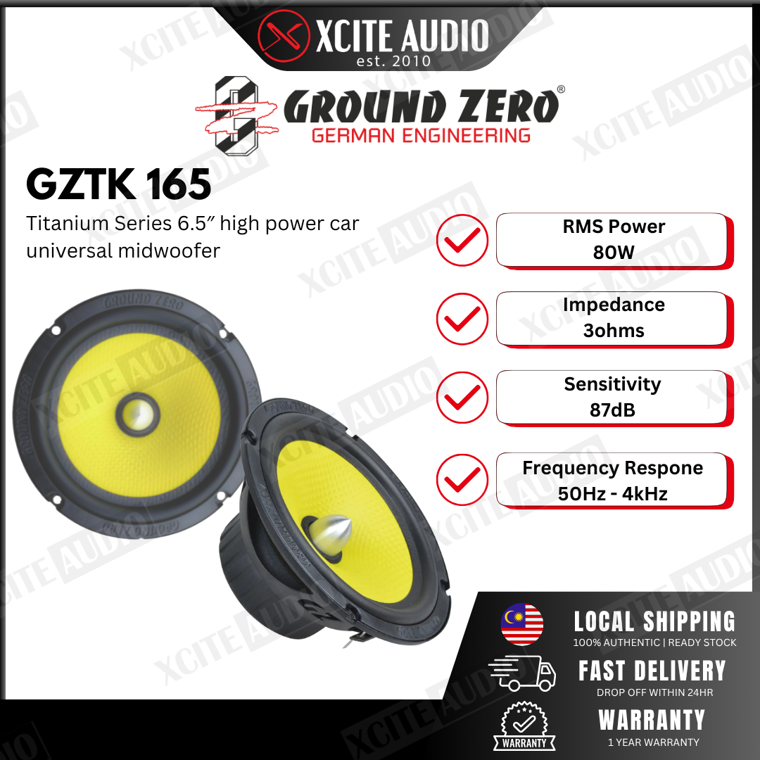 GROUND ZERO GZTK 165 | 6.5” Titanium Series High Power 3ohms Car Mid-Bass Speakers