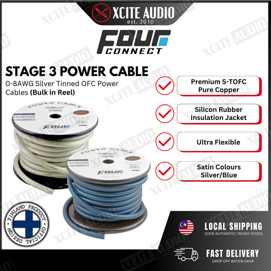 FOUR‑CONNECT STAGE3 Power Cable - S‑TOFC Ultra‑Flex 0-8AWG | Car Power Cable (Bulk)