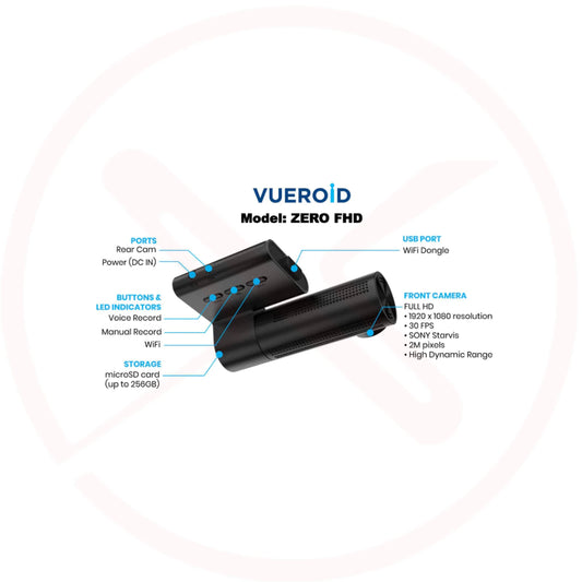 Vueroid ZERO FHD 1080P Front & Rear DUAL DASHCAM WITH WiFi Car Camera Recorder Car Cam Kamera Kereta