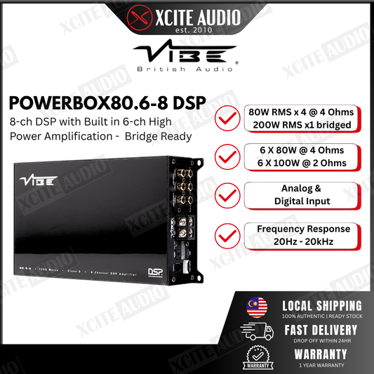 VIBE British Audio POWERBOX80.6-8DSP-V3 | 6-Channel 1200W Class D Amplifier with Integrated 8-Channel DSP