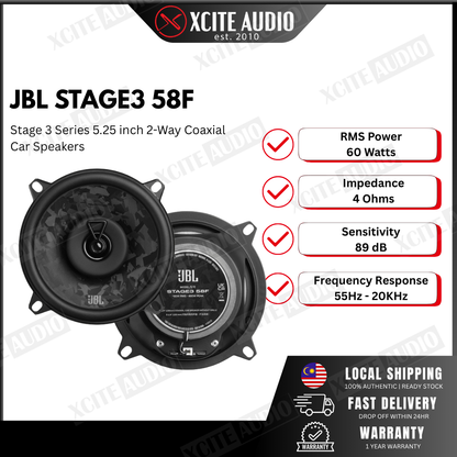 JBL Stage3 58F 5.25" 2-Way 480Watts Peak Power Coaxial Car Speakers