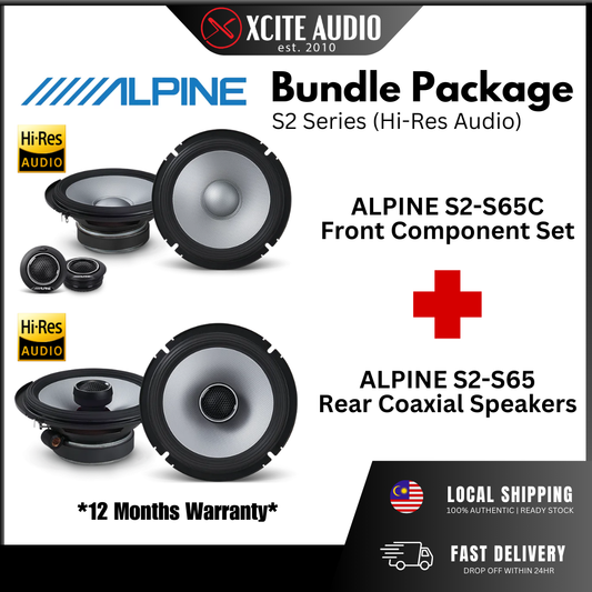 Universal 6.5" Car Speaker Front & Rear Bundle Package for Plug & Play - FOC Speaker Waterproof Cover