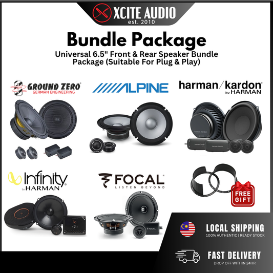 Universal 6.5" Car Speaker Front & Rear Bundle Package for Plug & Play - FOC Speaker Waterproof Cover