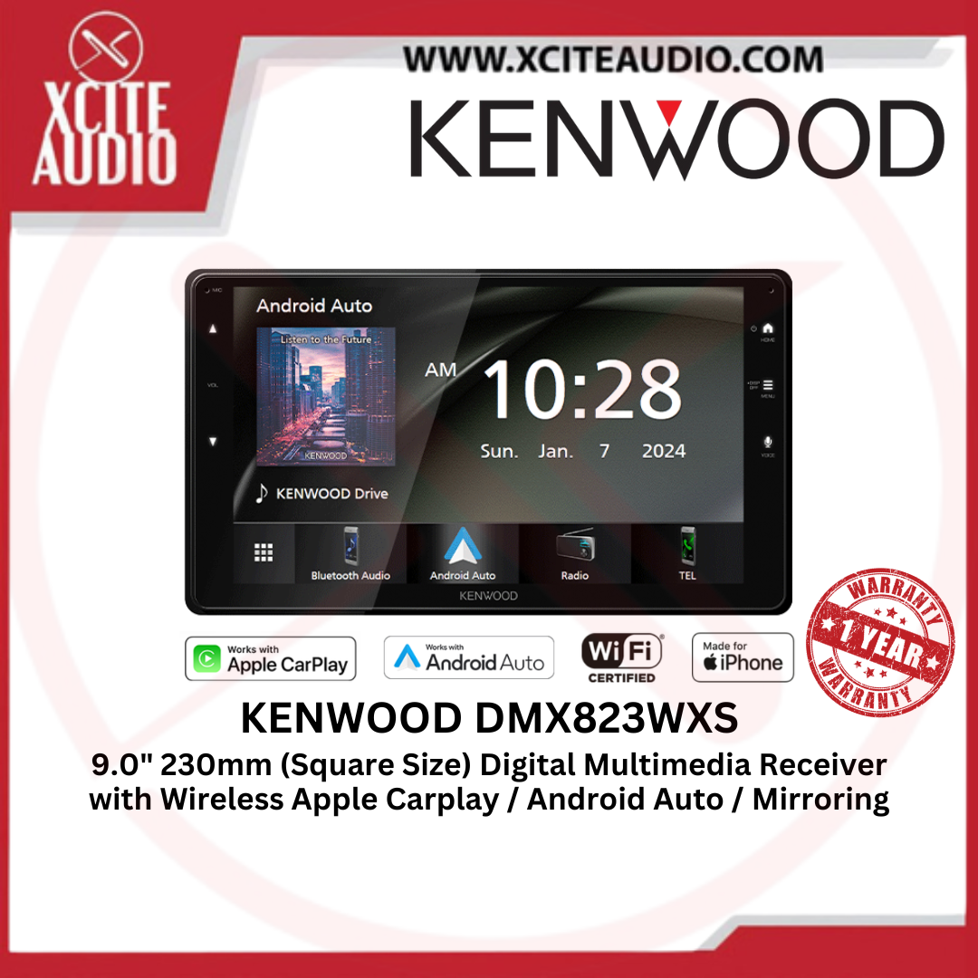 KENWOOD DMX823WXS - 9.0" 230mm (Square Size) Car AV Receiver | Wireless Carplay | Android Auto | Mirroring