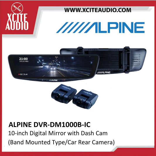 ALPINE DVR-DM1000B-IC 10-inch Digital Mirror with Dash Cam (Band Mounted Type/Car Rear Camera)