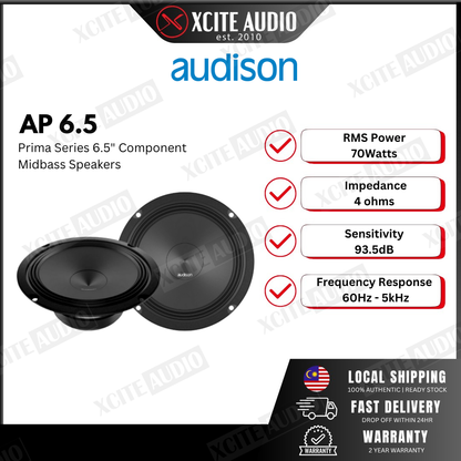 Audison Prima AP 6.5 Mid-Woofer Car Speakers | 210 W Peak Power | Kereta Woofer