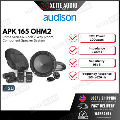 Audison APK165Ω2 6.5" 2-Way 300Watts Peak 2-Ohms Car Audio Speakers