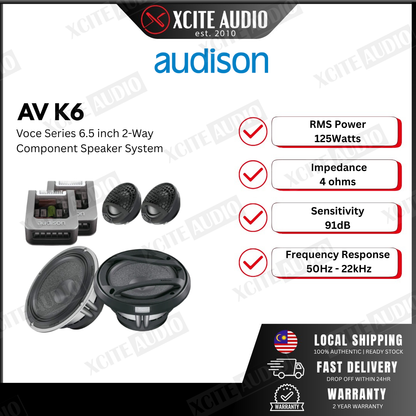 Audison Voce AV K6 6.5" 2-Way 250Watts 4 Ohms Component Car Speakers