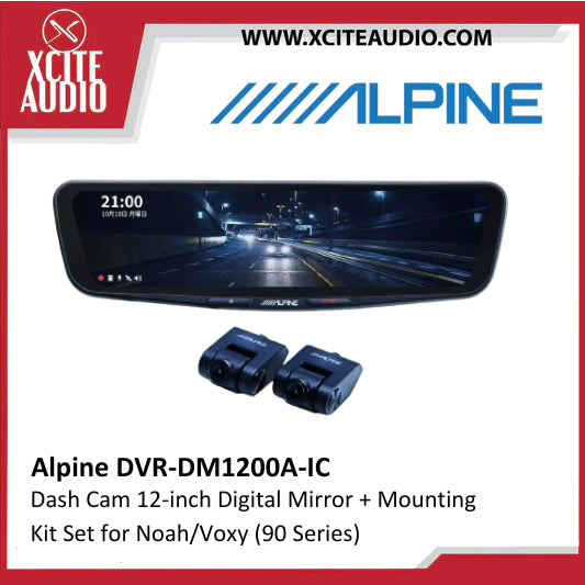 Alpine DVR-DM1200A-IC Dash Cam 12-inch Digital Mirror + Mounting Kit Set for Noah/Voxy (90 Series)