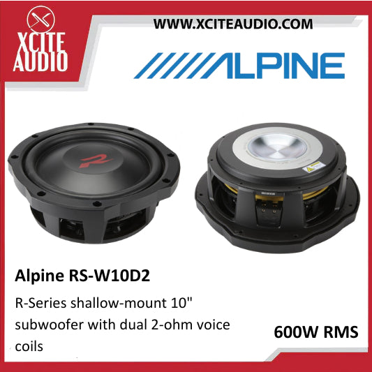 Alpine RS-W10D2 R-Series shallow-mount 10" subwoofer with dual 2-ohm voice coils