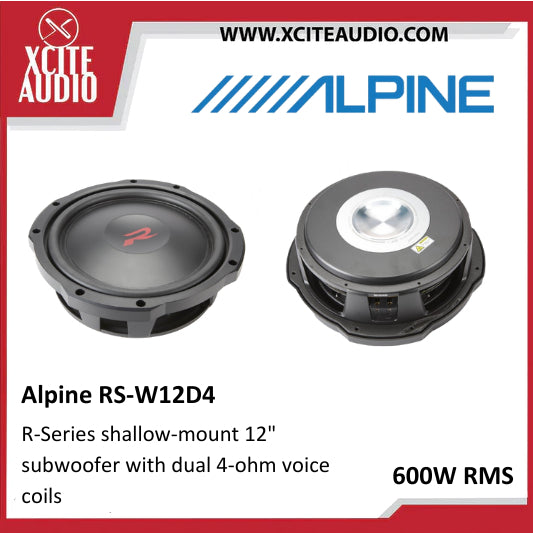 Alpine RS-W12D4 R-Series shallow-mount 12" subwoofer with dual 4-ohm voice coils