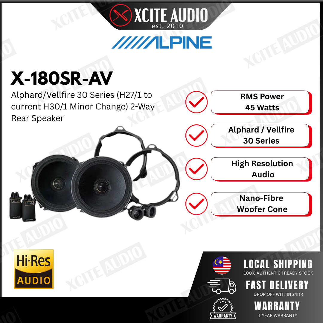Alpine X-180SR-AV Alphard/Vellfire 30 Series (H27/1 to Current H30/1 Minor Change) 2-Way Rear Speaker X 7.1 inches (18 cm) Separate