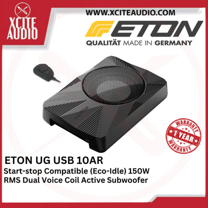 ETON USB 10AR - 2-Voice Coil 10" Active Underseat Subwoofer Cars with Start-Stop Function (Eco-Idle)