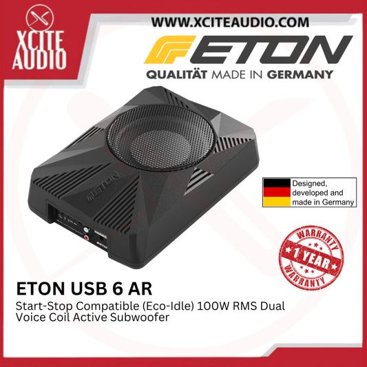 ETON USB 6AR - 2 Voice Coil 6" Active Underseat Subwoofer Cars with Start-Stop Function (Eco-Idle)