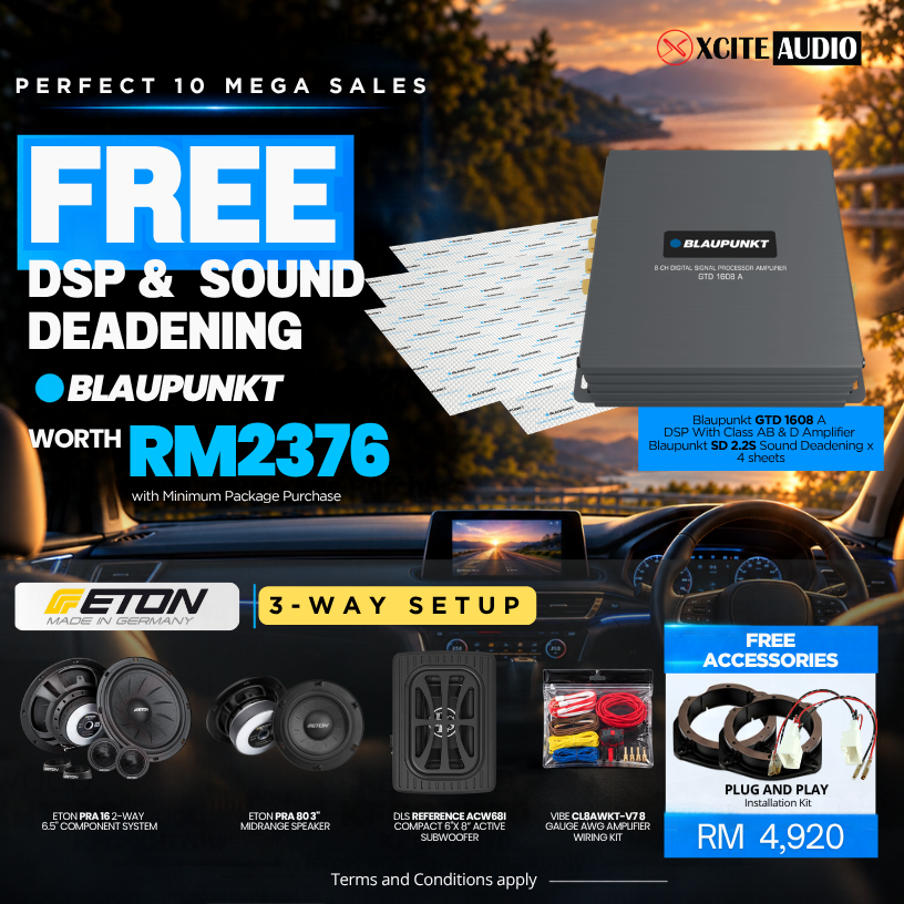 PERFECT 10 MEGA SALES | ETON 3 WAY BUNDLE FREE BLAUPUNKT 8 CHANNEL DSP & SOUND DEADENING WORTH RM2376