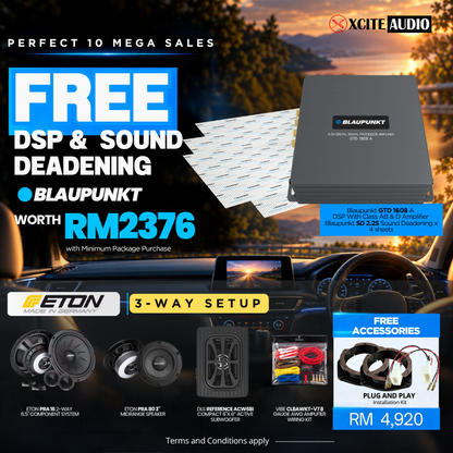 PERFECT 10 MEGA SALES | ETON 3 WAY BUNDLE FREE BLAUPUNKT 8 CHANNEL DSP & SOUND DEADENING WORTH RM2376