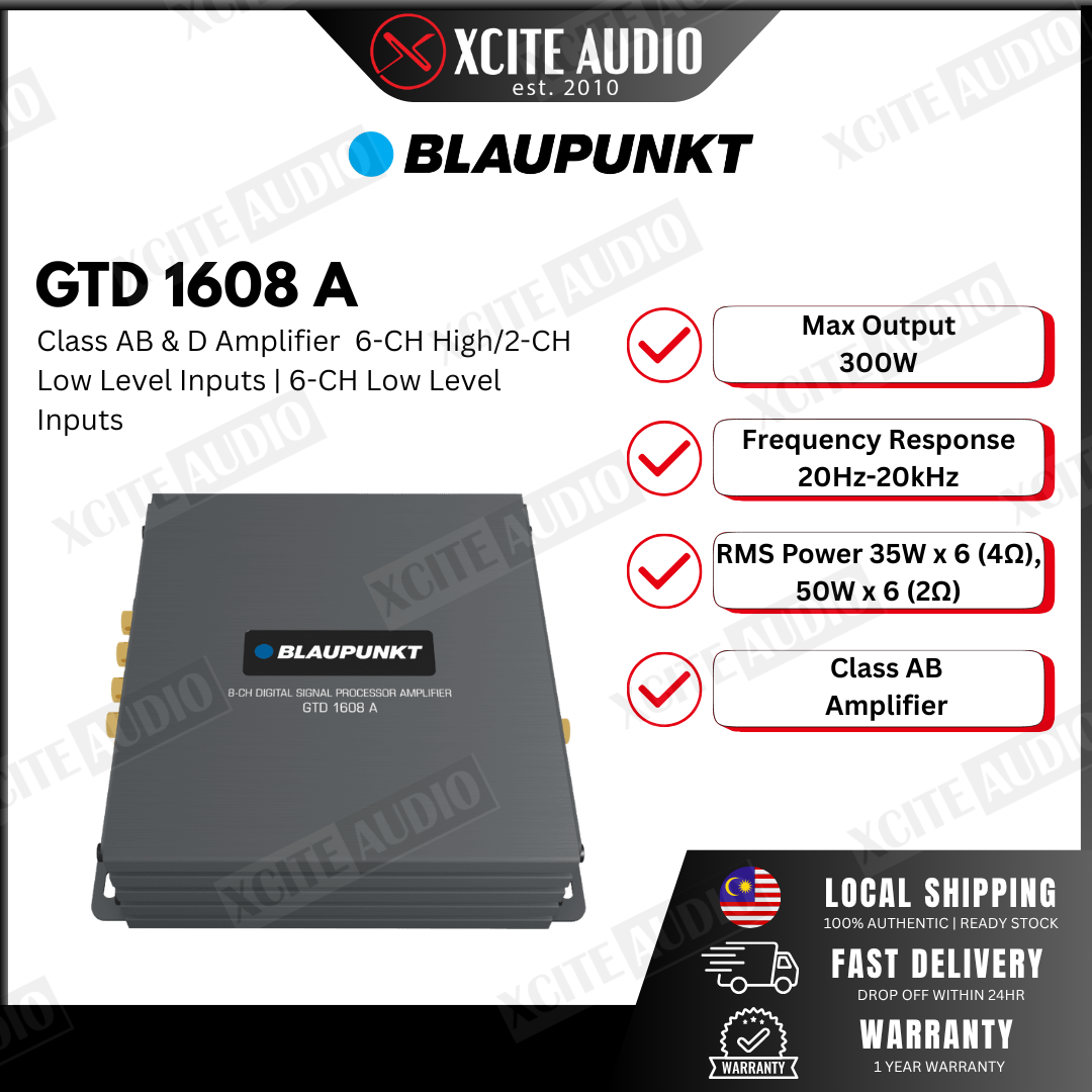 Blaupunkt GTD 1608 A 6-CH High/2-CH Low Level Inputs | 6-CH Low Level Inputs | 6-CH Speaker/8-CH Low Level RCA Outputs