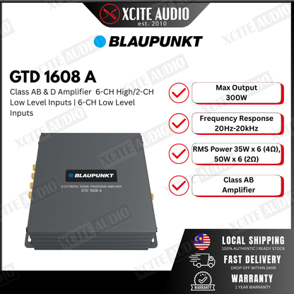 Blaupunkt GTD 1608 A 6-CH High/2-CH Low Level Inputs | 6-CH Low Level Inputs | 6-CH Speaker/8-CH Low Level RCA Outputs