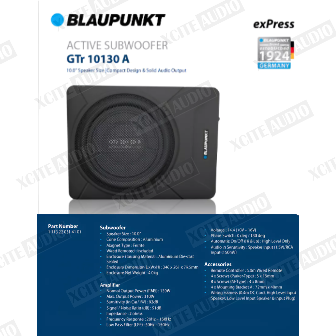 Blaupunkt ACTIVE SUBWOOFER GTr 10130 A 10.0” Speaker | Compact Design & Solid Audio Output