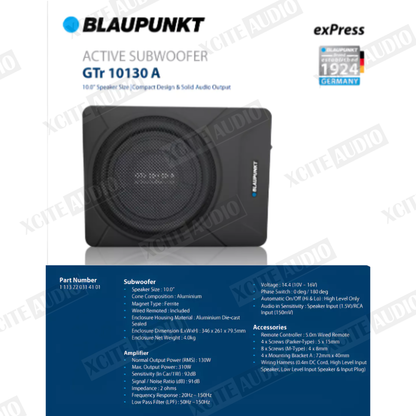 Blaupunkt ACTIVE SUBWOOFER GTr 10130 A 10.0” Speaker | Compact Design & Solid Audio Output