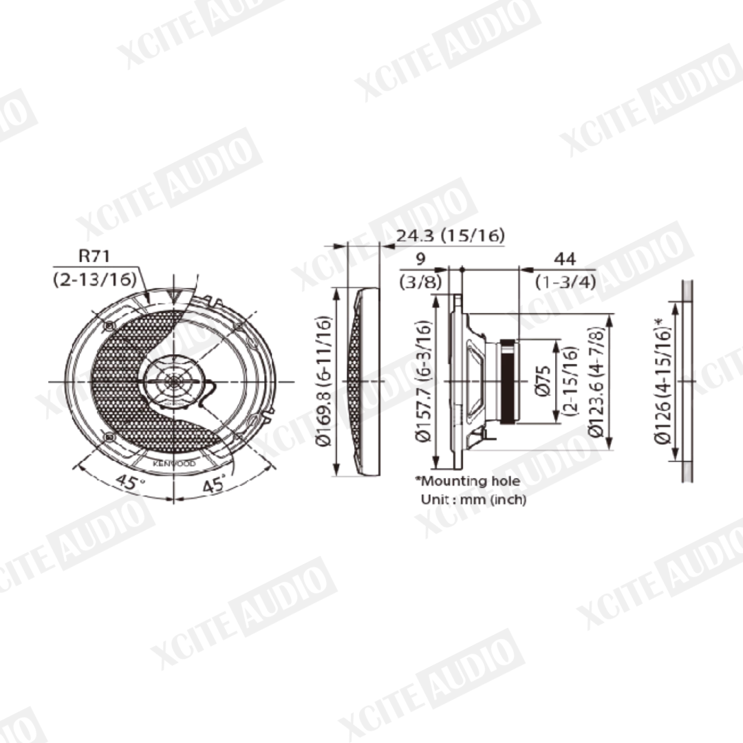 Kenwood KFC-S1667 6.5'' 2-Way 300W Car Coaxial Speakers