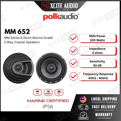 POLK MM652 - MM Series 6.5inch Marine Grade 2-Way Coaxial Car Speakers