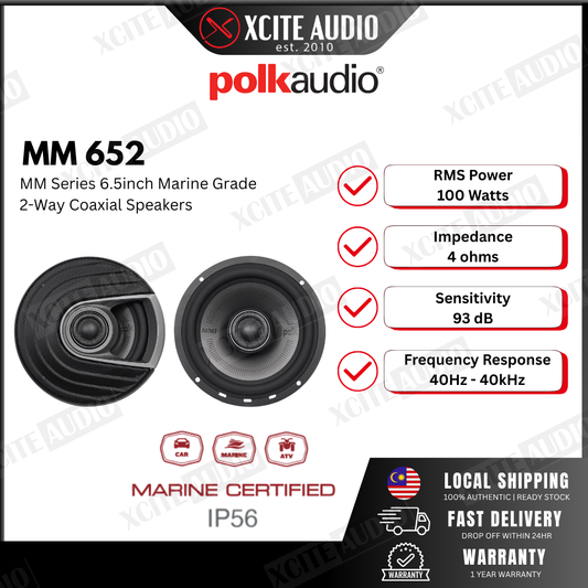 POLK MM652 - MM Series 6.5inch Marine Grade 2-Way Coaxial Car Speakers