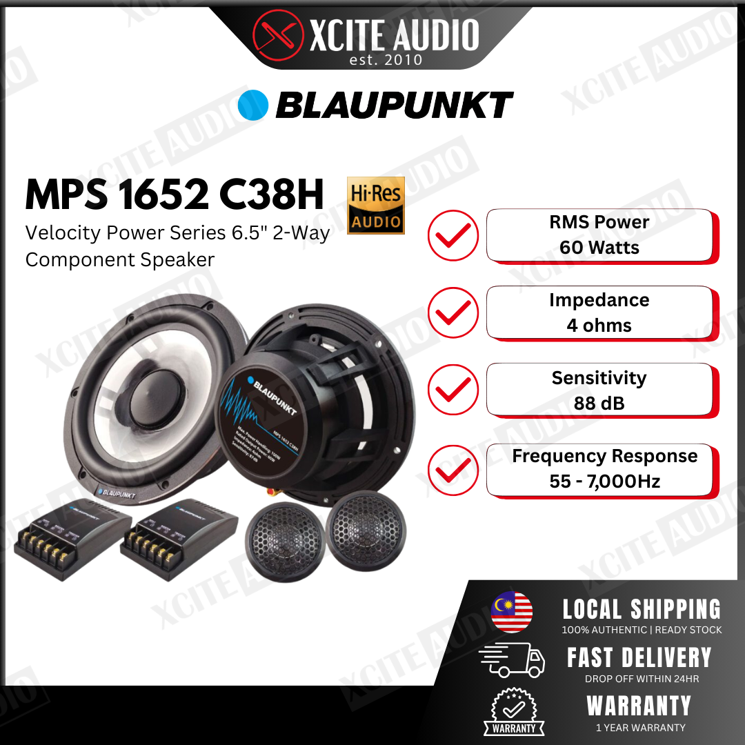 Blaupunkt 2-Way Component Speaker MPS 1652 C38H Velocity Power Series 6.5" 100W Max Power Handling