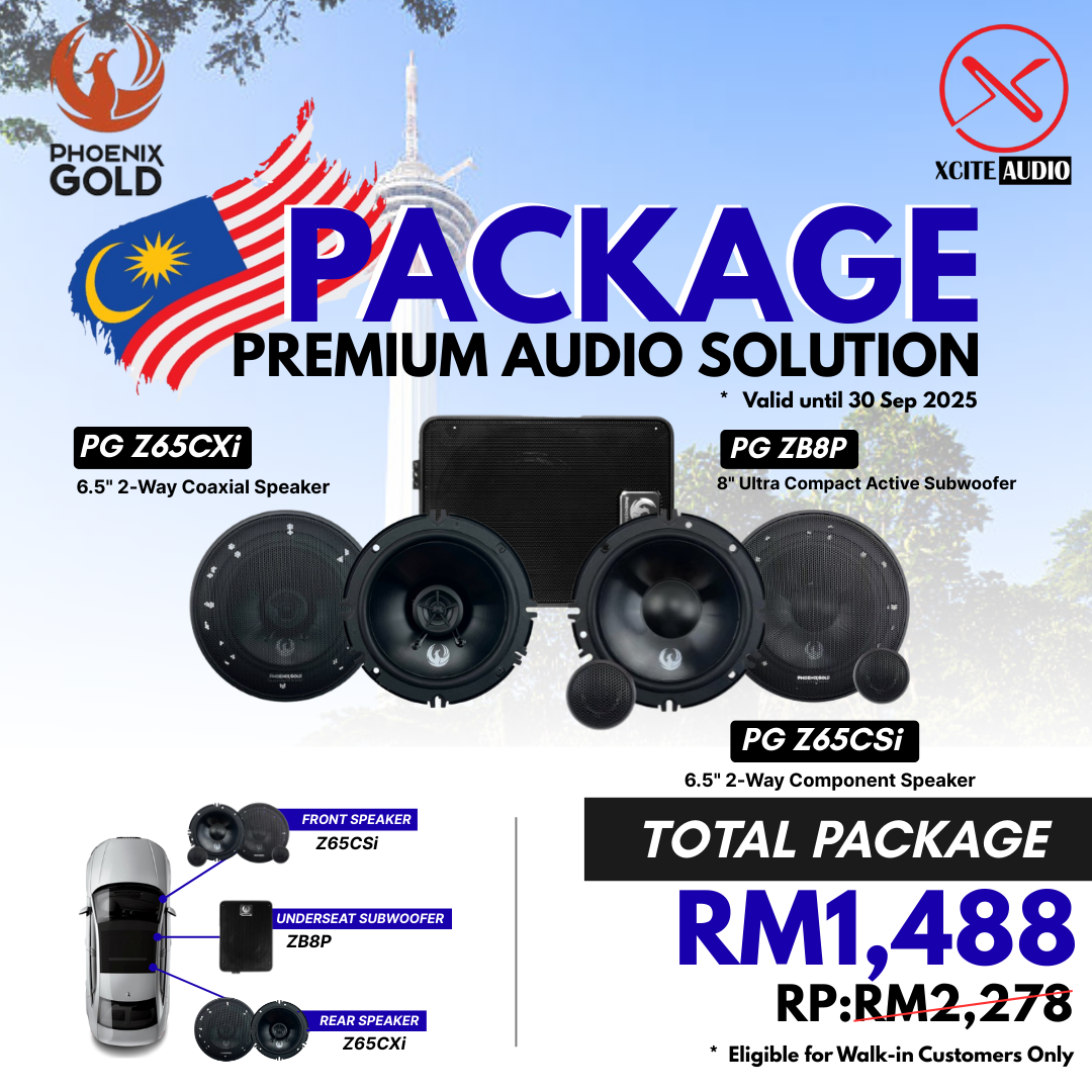 Merdeka Phoenix Gold Component + Coaxial + Active Subwoofer Bundle Package