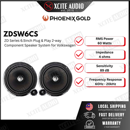 Phoenix Gold ZDSW6CS - ZD Series 6.5inch Plug & Play Volkswagen 2-Way Component Car Speaker System