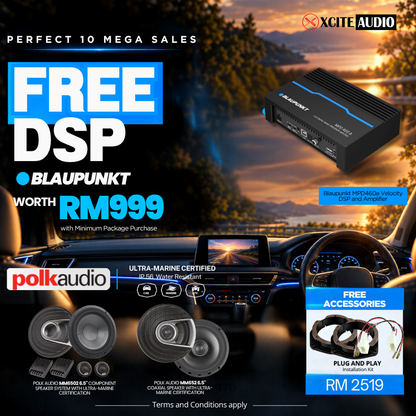 PERFECT 10 MEGA SALES | POLK AUDIO BUNDLE FREE BLAUPUNKT 6 CHANNEL DSP WORTH RM999