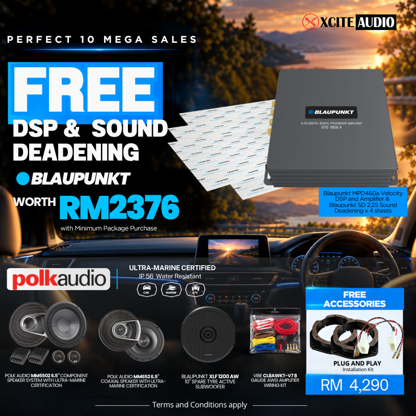 PERFECT 10 MEGA SALES | POLK AUDIO SPEAKER AND BLAUPUNKT SUBWOOFER BUNDLE FREE BLAUPUNKT 8 CHANNEL DSP WOTH RM2376
