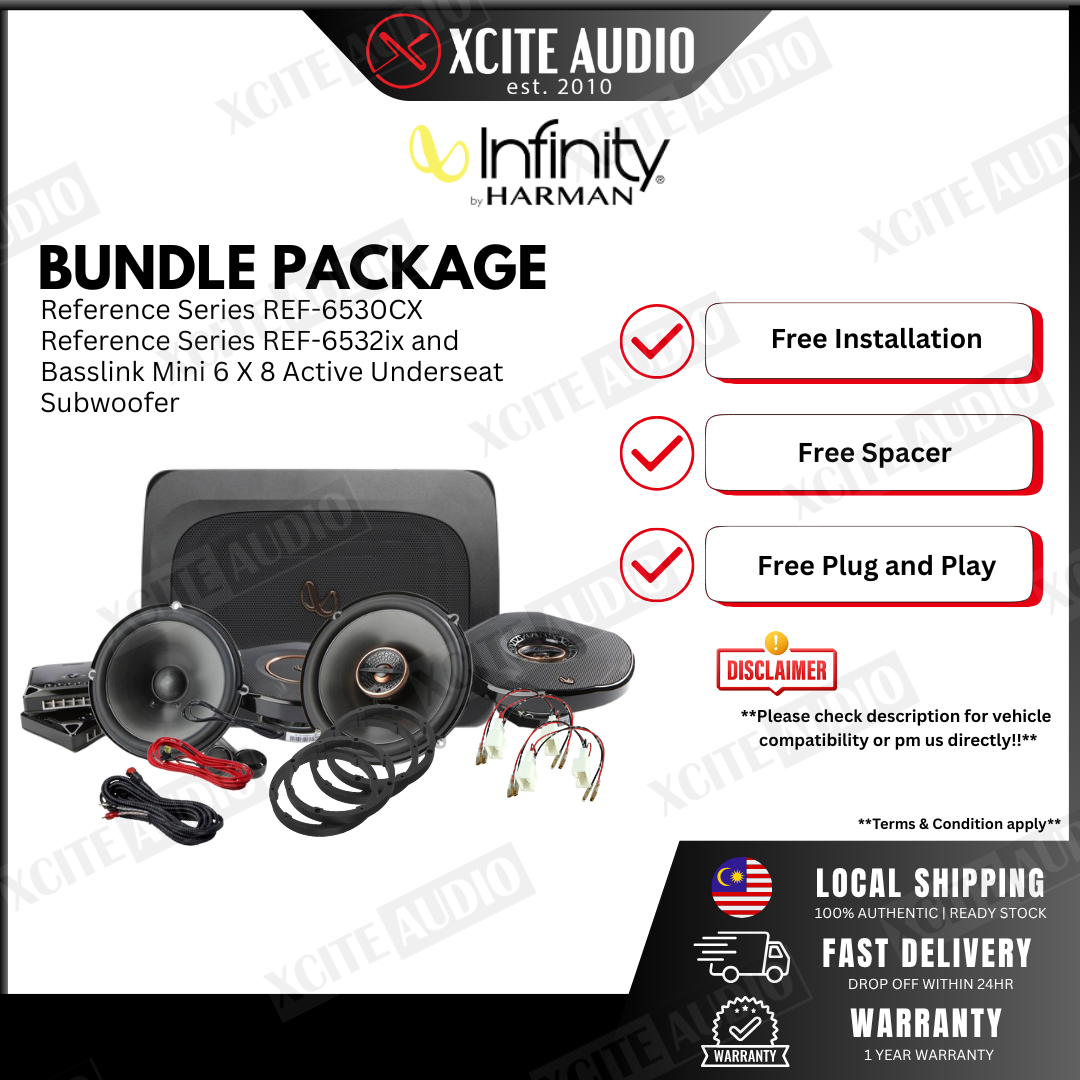 MERDEKA SALES! - Front and Rear 6.5" Car Speaker with Active Subwoofer Bundle Set (DLS / INFINITY / KENWOOD)