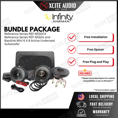 MERDEKA SALES! - Front and Rear 6.5" Car Speaker with Active Subwoofer Bundle Set (DLS / INFINITY / KENWOOD)