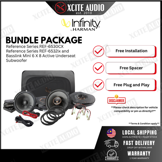 MERDEKA SALES! - Front and Rear 6.5" Car Speaker with Active Subwoofer Bundle Set (DLS / INFINITY / KENWOOD)