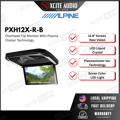 Alpine PXH12X-R-B 12.8″ WXGA Overhead Flip Monitor With  Plasma Cluster Technology