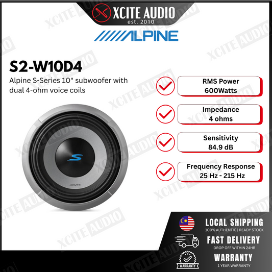 Alpine S2-W10D4 S-Series 10" subwoofer with dual 4-ohm voice coils