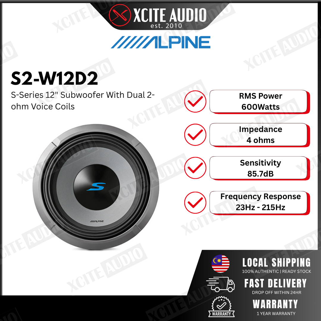 Alpine S2-W12D2 S-Series 12" Subwoofer With Dual 2-ohm Voice Coils