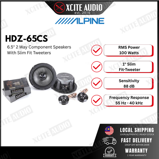 Alpine HDZ-65CS Status Series 6.5" 2-Way Component Speaker With Slim Fit Tweeters