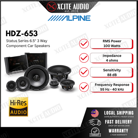 Alpine HDZ-653 Status Series 6-1/2" 3-way component system