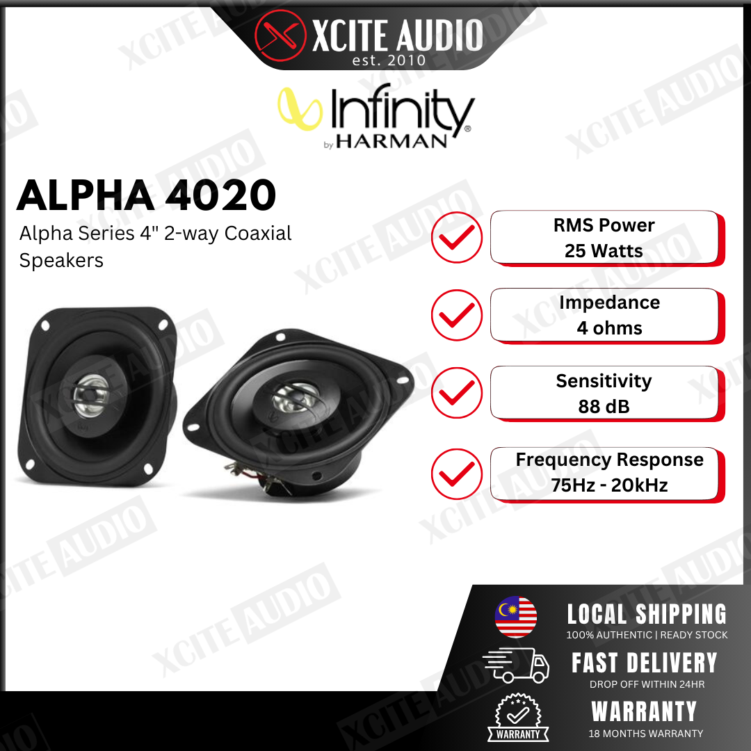 Infinity Alpha 4020 4'' (100mm)  2-Way Car Coaxial Speakers | 175W Peak | 100% Genuine Original