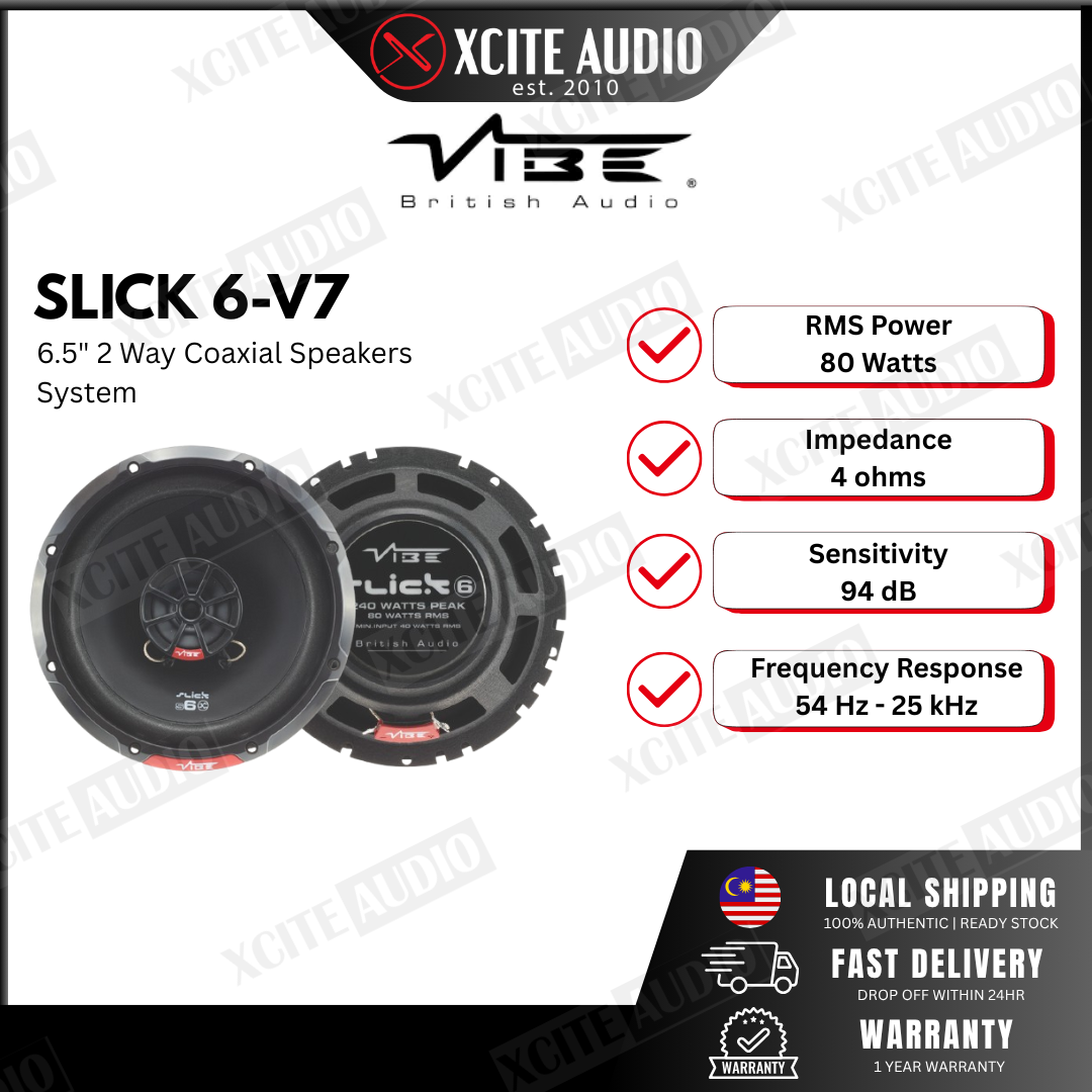 VIBE SLICK 6-V7 | Slick Series 6.5" 2-way Coaxial Car Speakers (94db High Sensitivity)