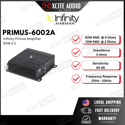 Infinity Primus 6002A 280W Peak (140W RMS Bridged x 4 Ohms) 2-Channel Car Amplifier