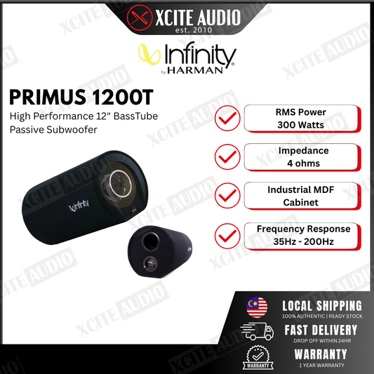 Infinity Primus 1200T High-Performance 12" BassTube 1200W Car Audio Subwoofer