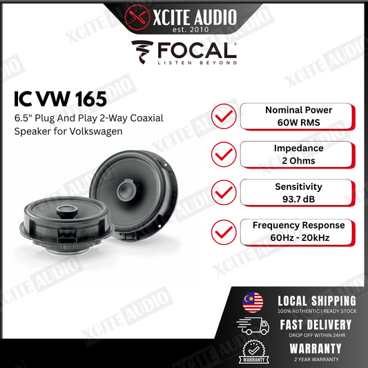 Focal IC165VW 6.5" 120 Watts 2-Way Volkswagen Plug & Play Coaxial Car Speakers