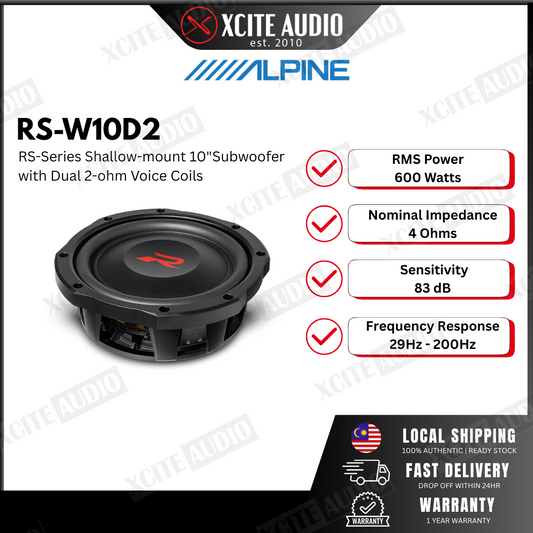 Alpine RS-W10D2 R-Series shallow-mount 10" subwoofer with dual 2-ohm voice coils