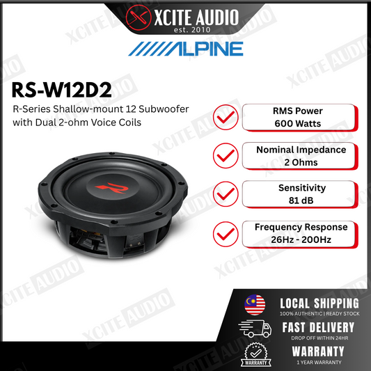 Alpine RS-W12D2 R-Series shallow-mount 12" component subwoofer with dual 2-ohm voice coils