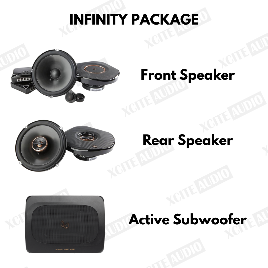 MERDEKA SALES! - Front and Rear 6.5" Car Speaker with Active Subwoofer Bundle Set (DLS / INFINITY / KENWOOD)