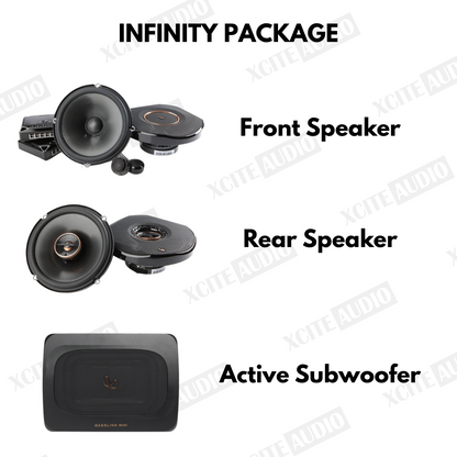MERDEKA SALES! - Front and Rear 6.5" Car Speaker with Active Subwoofer Bundle Set (DLS / INFINITY / KENWOOD)